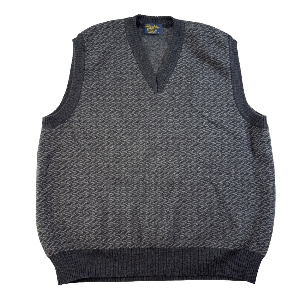 Brooks Brothers Grey Merino Wool V-Neck Sweater Vest Made‎ in Italy Men's XL